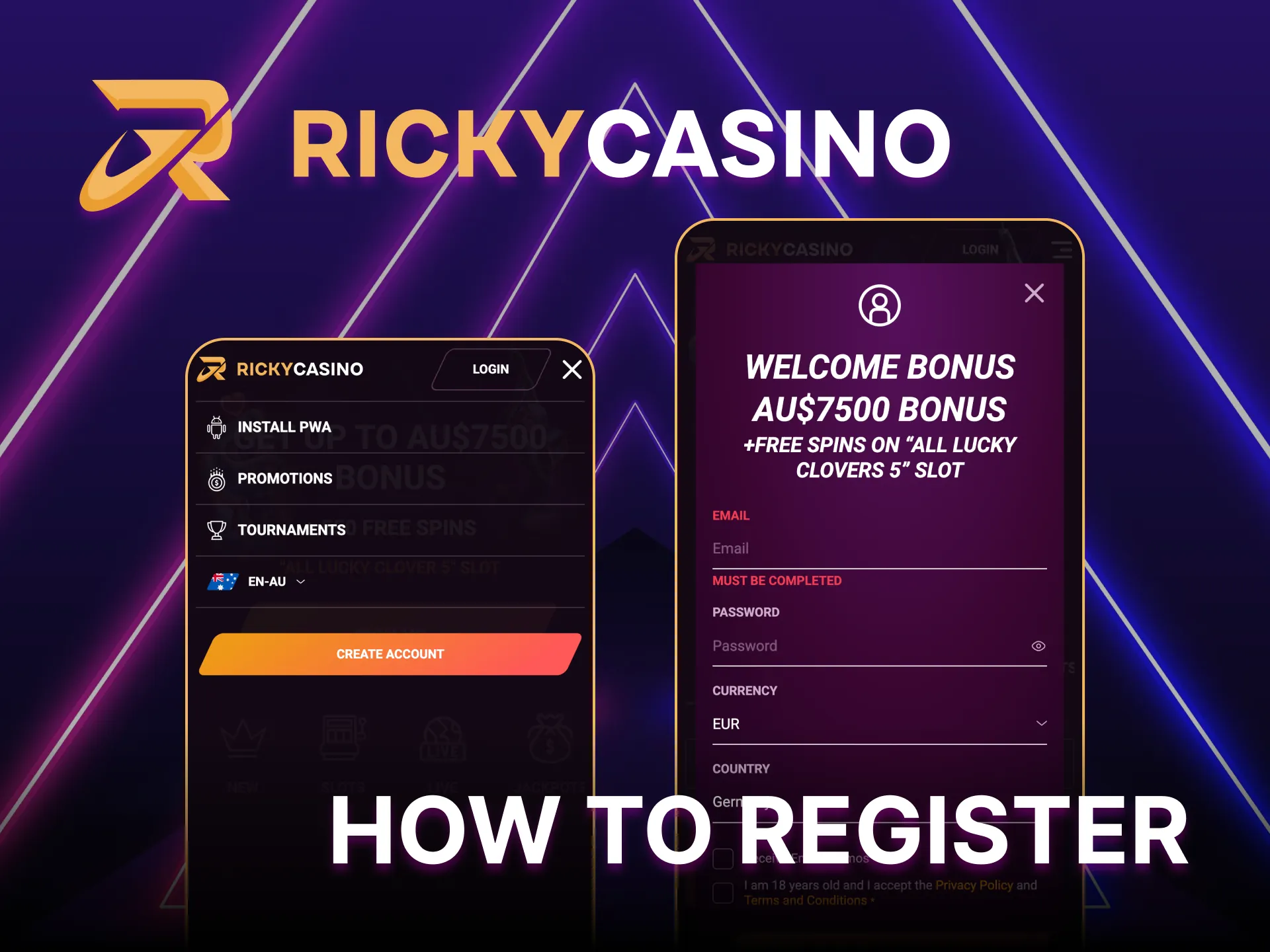 Sign up in the Ricky Casino app and win big.