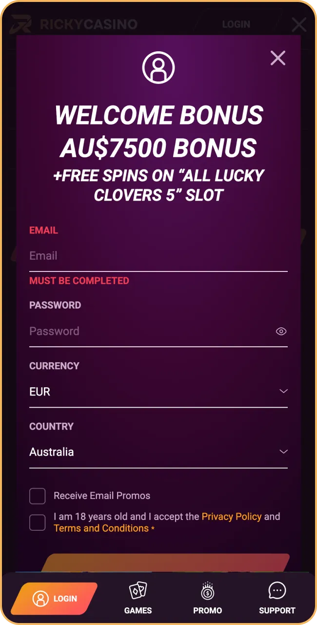 Join Ricky Casino in seconds and start playing on mobile instantly.