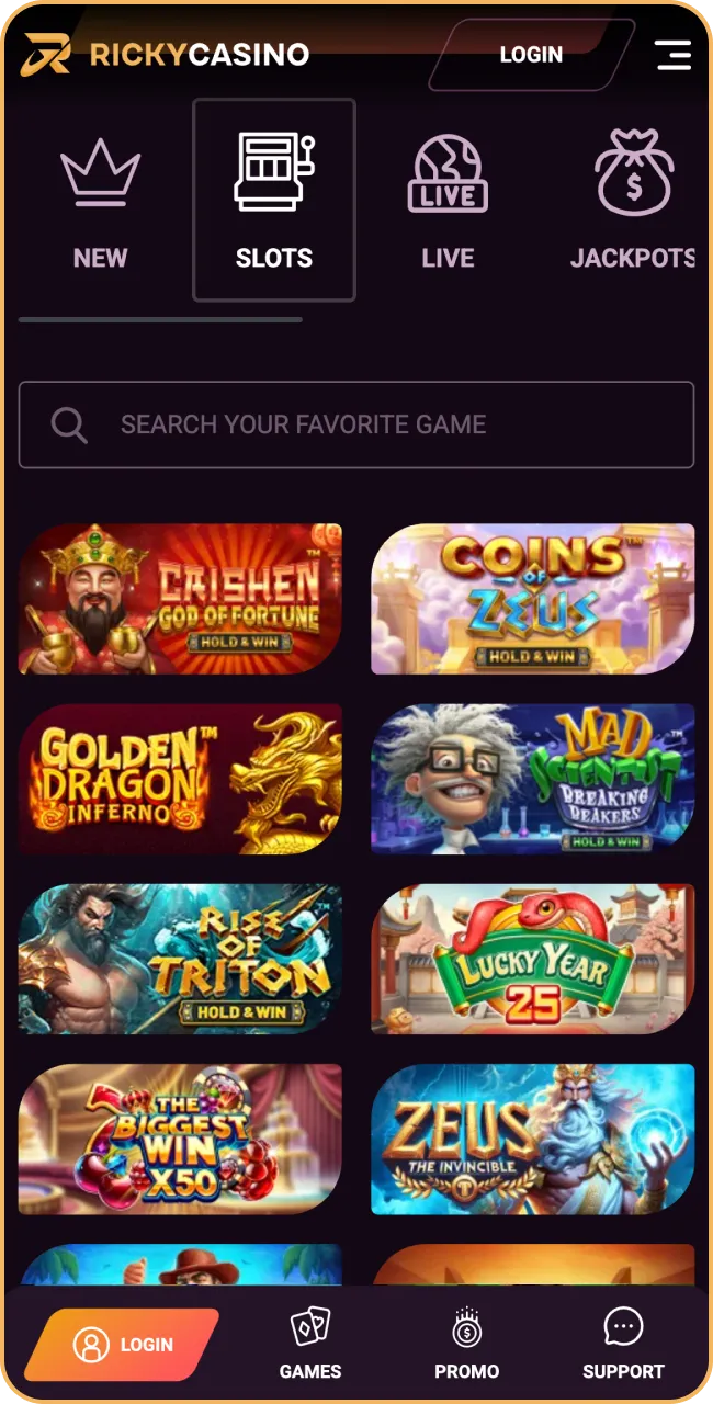 Spin top slot machines on the go with Ricky Casino's mobile slots collection.