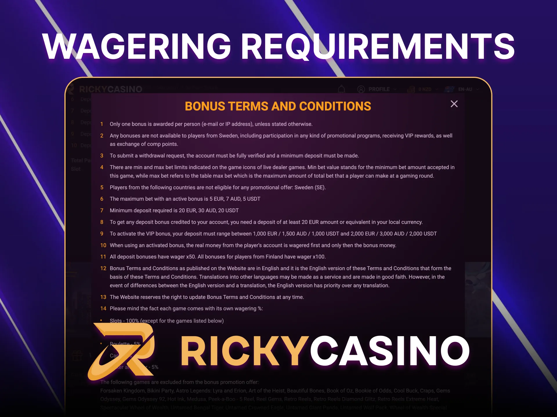 Bet wisely and withdraw money with ease at Ricky Casino.