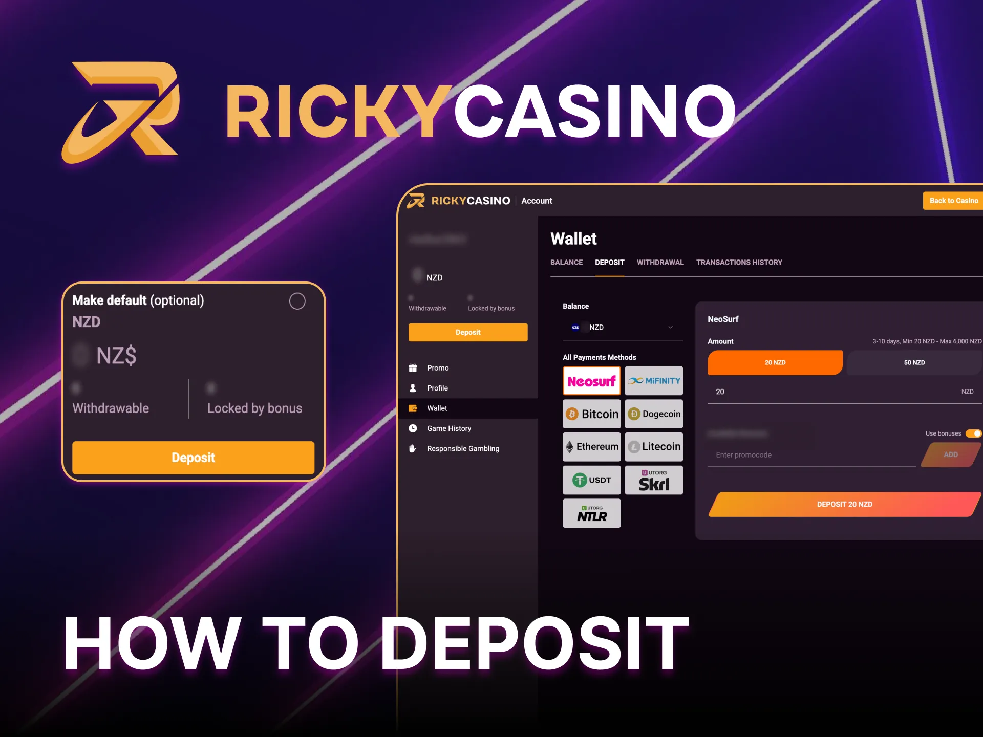 Deposit easily play instantly at Ricky Casino.