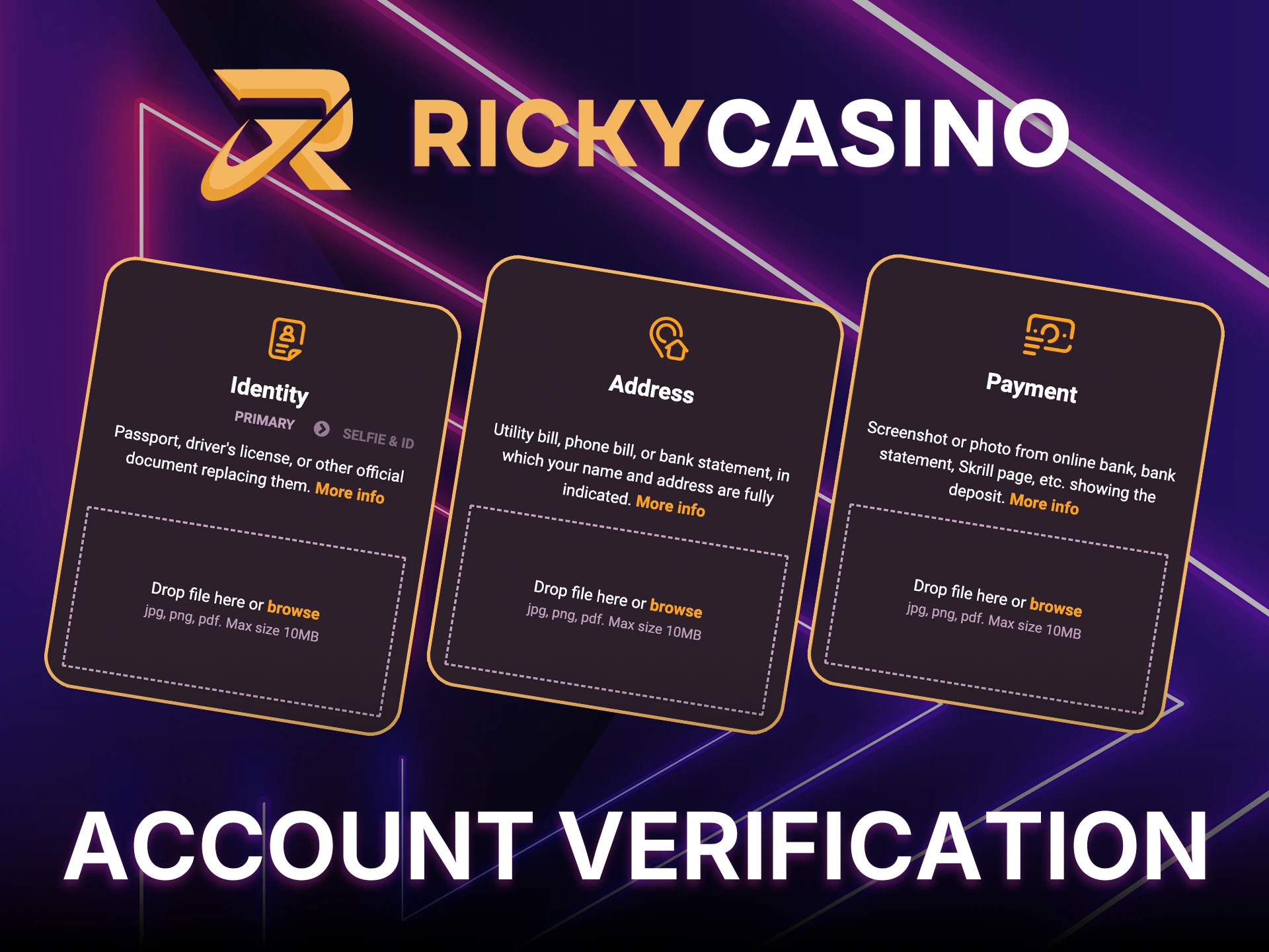 Verify your account at Ricky Casino for full functionality.