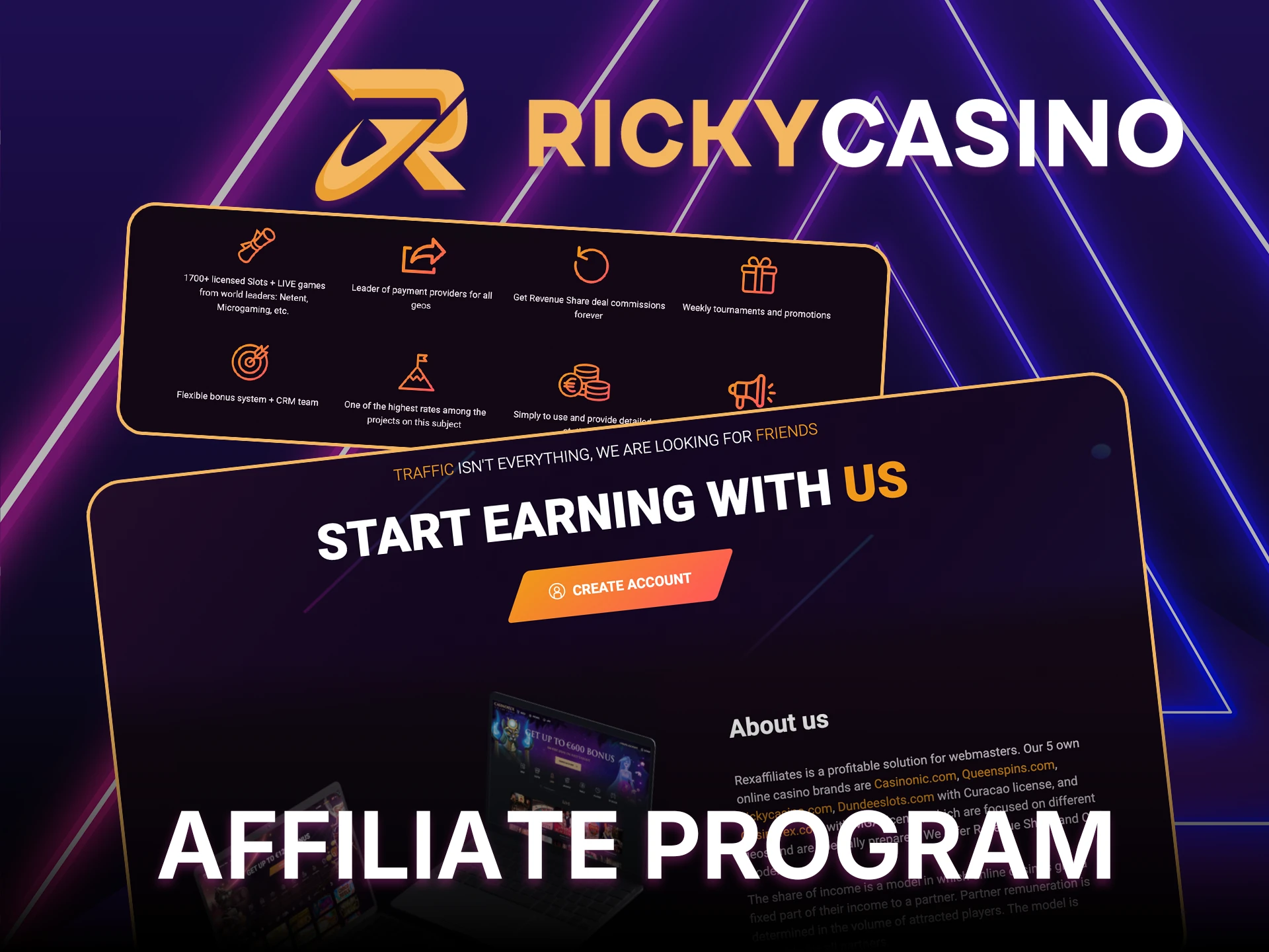 Become an affiliate partner of Ricky Casino and start earning.