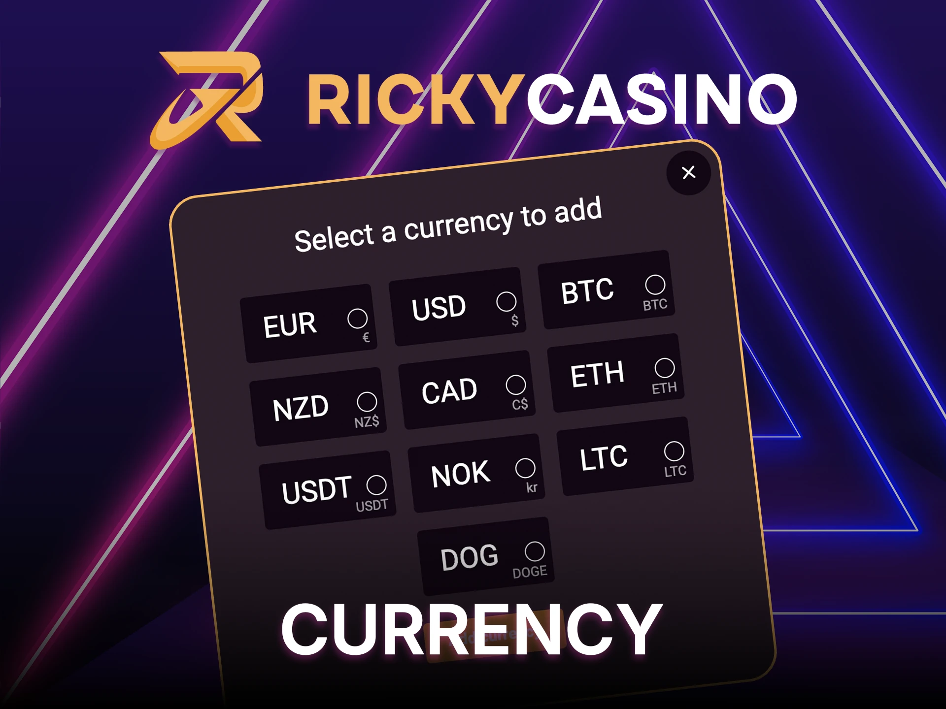 Manage your balance in multiple currencies at Ricky Casino.