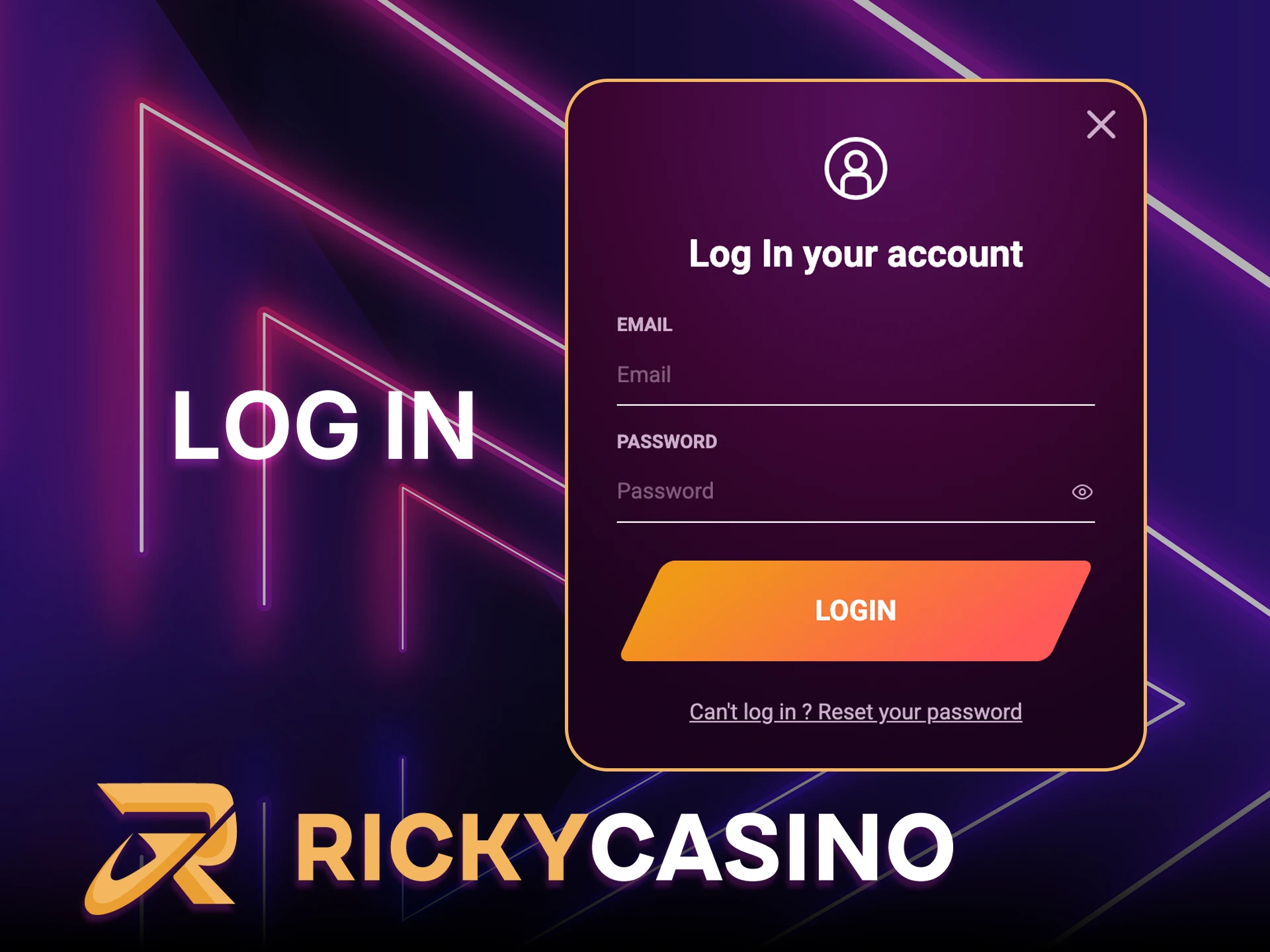 Follow the instructions to log in to Ricky Casino.