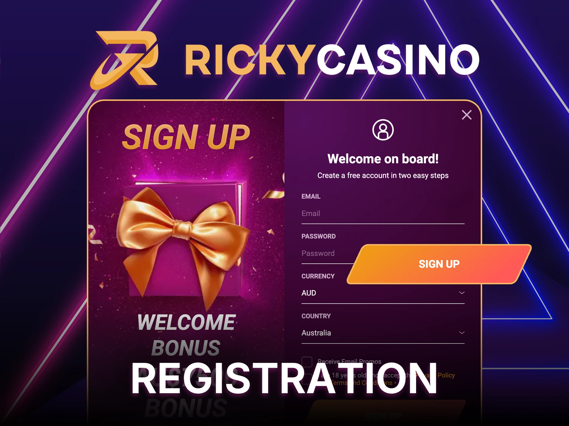 Find out how to complete the registration process at Ricky Casino.